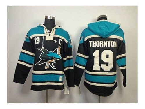 NHL Jerseys San Jose Sharks #19 joe thornton black-green[pullover hooded sweatshirt][patch C]