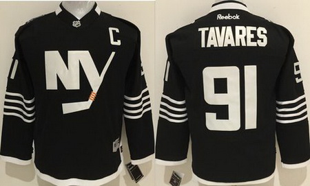 Islanders #91 John Tavares Black Alternate Stitched Youth NHL Jersey II