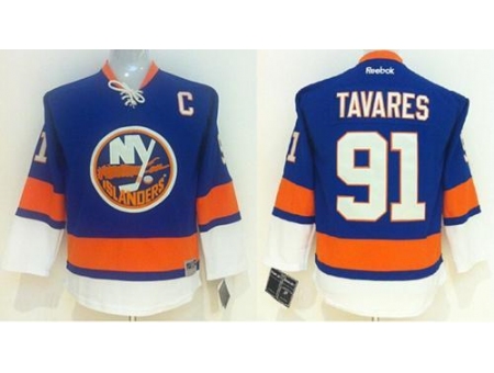 Kids New York Islanders 91 John Tavares Light Blue Stitched NHL Jersey