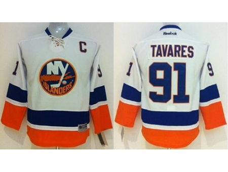 Kids New York Islanders 91 John Tavares White Stitched NHL Jersey