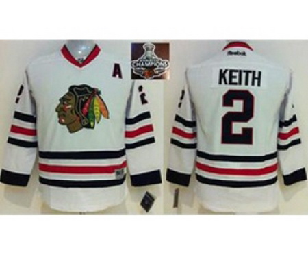 youth nhl jerseys chicago blackhawks #2 keith white[2015 Stanley cup champions][patch A]