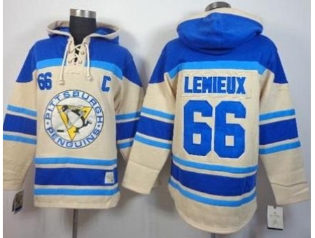 Pittsburgh Penguins #66 Mario Lemieux Cream Stitched NHL Sawyer Hooded Sweatshirt