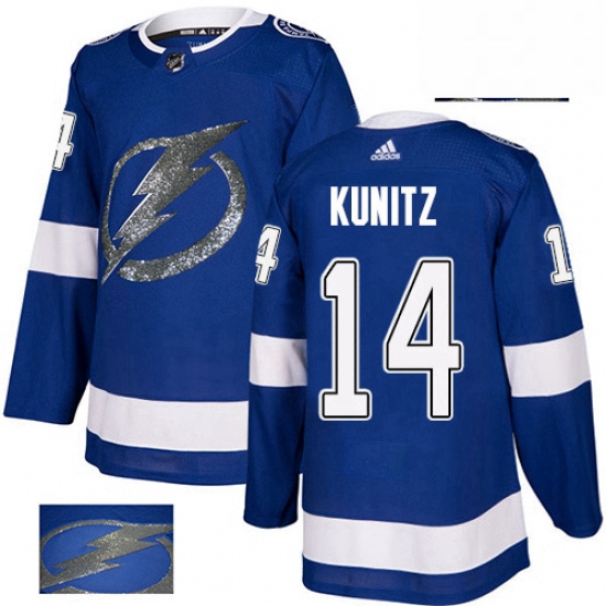 Mens Adidas Tampa Bay Lightning 14 Chris Kunitz Authentic Royal Blue Fashion Gold NHL Jersey