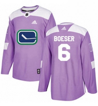 Mens Adidas Vancouver Canucks 6 Brock Boeser Authentic Purple Fights Cancer Practice NHL Jersey