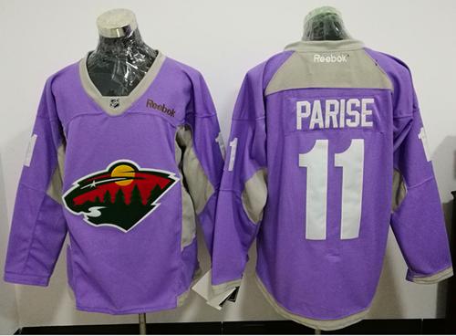 Wild #11 Zach Parise Purple Fights Cancer Practice Stitched NHL Jersey