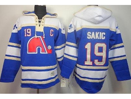 Quebec Nordiques 19 Joe Sakic Blue Lace-Up NHL Jersey Hoodies