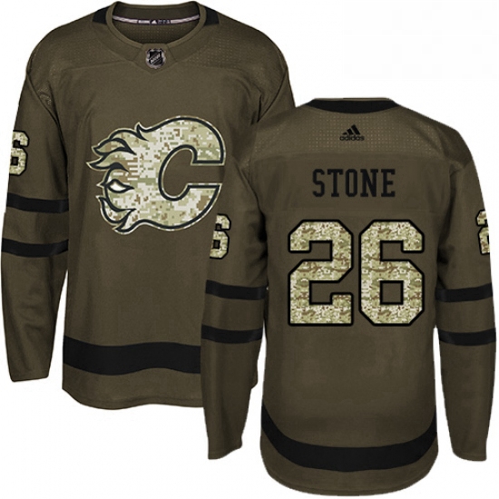 Mens Adidas Calgary Flames 26 Michael Stone Authentic Green Salute to Service NHL Jersey