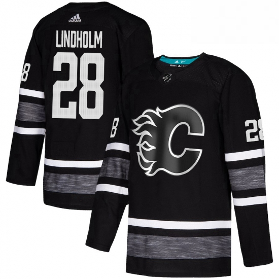 Mens Adidas Calgary Flames 28 Elias Lindholm Black 2019 All Star Game Parley Authentic Stitched NHL 