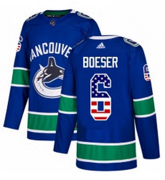 Mens Adidas Vancouver Canucks 6 Brock Boeser Authentic Blue USA Flag Fashion NHL Jersey