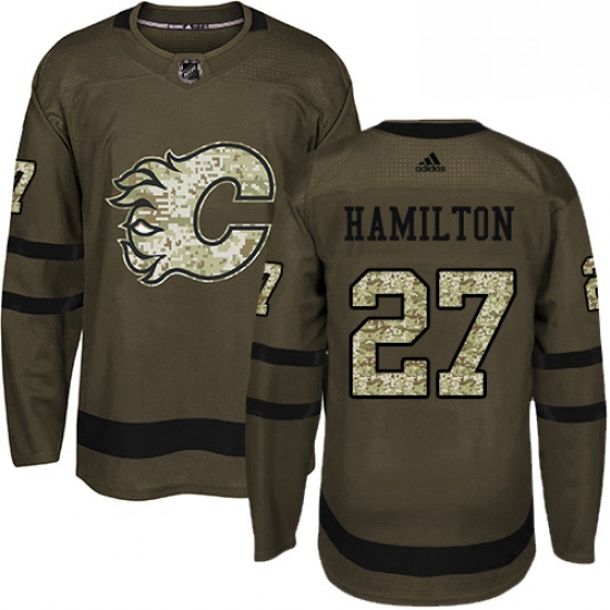 Mens Adidas Calgary Flames 27 Dougie Hamilton Premier Green Salute to Service NHL Jersey