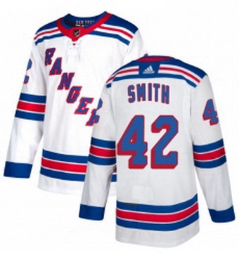 Mens Adidas New York Rangers 42 Brendan Smith Authentic White Away NHL Jersey