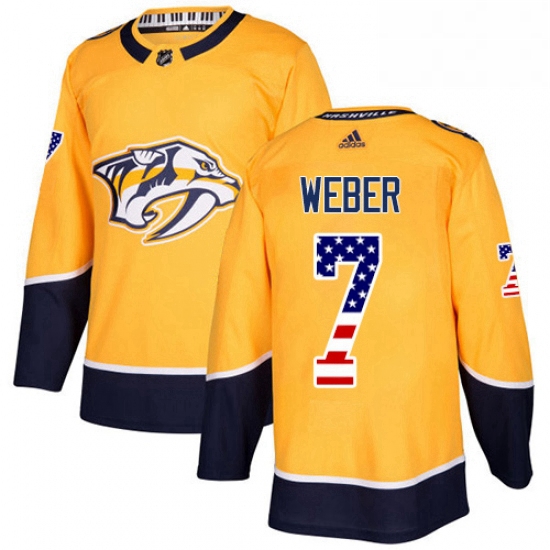 Mens Adidas Nashville Predators 7 Yannick Weber Authentic Gold USA Flag Fashion NHL Jersey