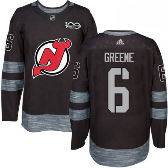 Mens Adidas New Jersey Devils 6 Andy Greene Authentic Black 1917 2017 100th Anniversary NHL Jersey