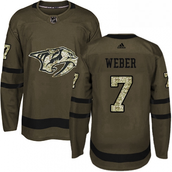 Mens Adidas Nashville Predators 7 Yannick Weber Authentic Green Salute to Service NHL Jersey