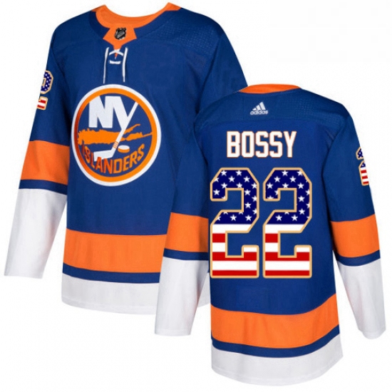 Mens Adidas New York Islanders 22 Mike Bossy Authentic Royal Blue USA Flag Fashion NHL Jersey