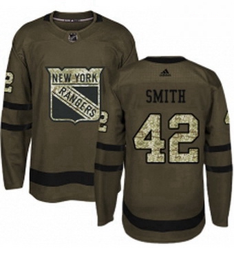 Mens Adidas New York Rangers 42 Brendan Smith Premier Green Salute to Service NHL Jersey