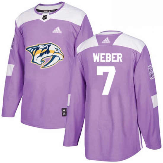 Mens Adidas Nashville Predators 7 Yannick Weber Authentic Purple Fights Cancer Practice NHL Jersey