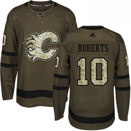 Mens Adidas Calgary Flames 10 Gary Roberts Authentic Green Salute to Service NHL Jersey