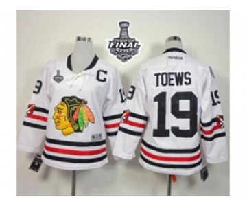 women nhl jerseys chicago blackhawks #19 toews white[2015 winter classic][2015 stanley cup][patch C]