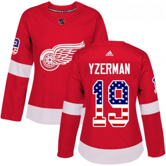 Womens Adidas Detroit Red Wings 19 Steve Yzerman Authentic Red USA Flag Fashion NHL Jersey