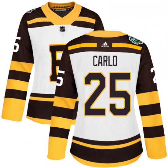 Womens Adidas Boston Bruins 25 Brandon Carlo Authentic White 2019 Winter Classic NHL Jersey