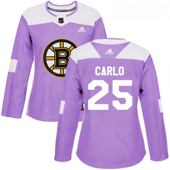 Womens Adidas Boston Bruins 25 Brandon Carlo Authentic Purple Fights Cancer Practice NHL Jersey