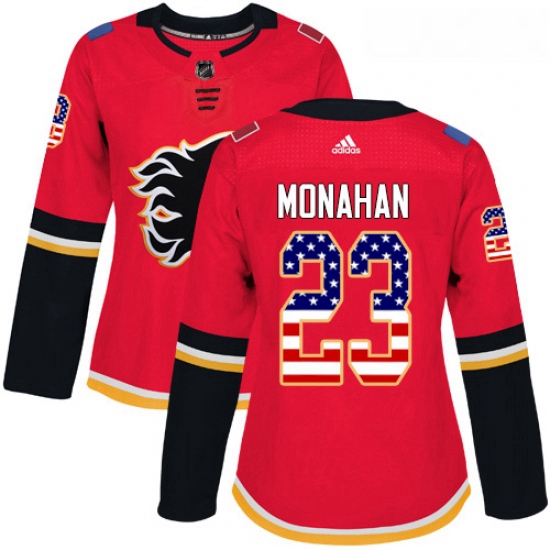 Womens Adidas Calgary Flames 23 Sean Monahan Authentic Red USA Flag Fashion NHL Jersey