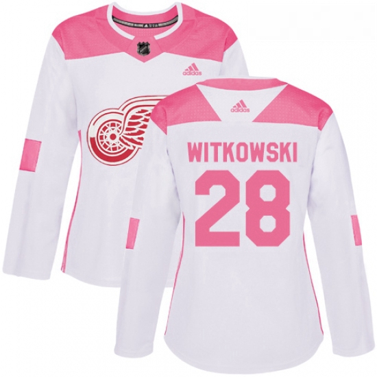 Womens Adidas Detroit Red Wings 28 Luke Witkowski Authentic WhitePink Fashion NHL Jersey