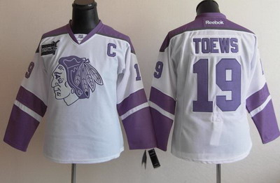 Chicago Blackhawks 19 Jonathan Toews White Women's Fights Cancer Hockey Jersey