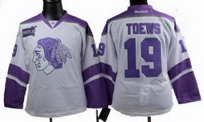 Women Chicago Blackhawks #19 Jonathan Toews Fights Cancer white Jersey