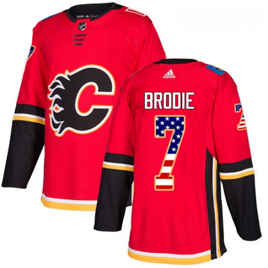 Youth Adidas Calgary Flames 7 TJ Brodie Authentic Red USA Flag Fashion NHL Jersey