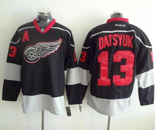 Red Wings #13 Pavel Datsyuk Black 28Black Ice 29 Stitched NHL Jersey