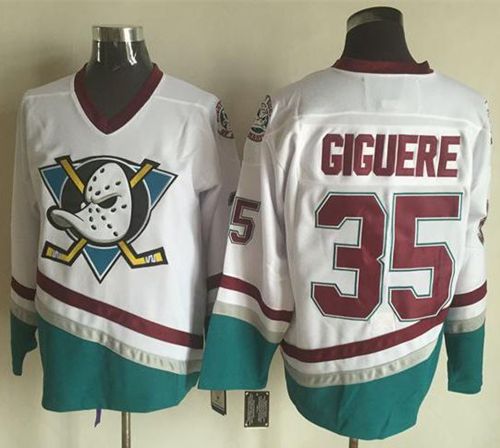 Ducks #35 Jean Sebastien Giguere White CCM Throwback Stitched NHL Jersey