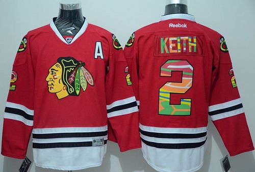 Blackhawks #2 Duncan Keith Red Team Logo On No  Stitched NHL Jersey