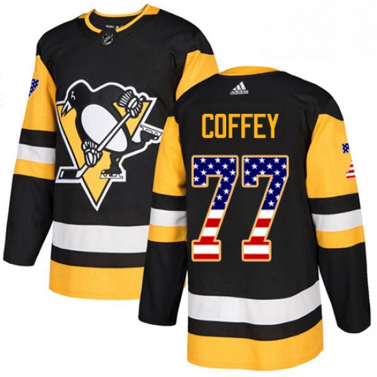 Mens Adidas Pittsburgh Penguins 77 Paul Coffey Authentic Black USA Flag Fashion NHL Jersey