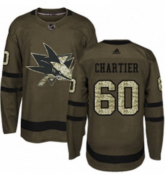 Mens Adidas San Jose Sharks 60 Rourke Chartier Authentic Green Salute to Service NHL Jersey