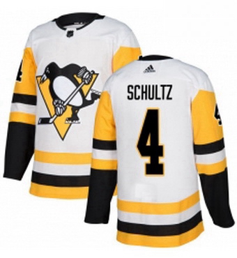 Mens Adidas Pittsburgh Penguins 4 Justin Schultz Authentic White Away NHL Jersey