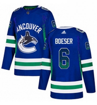 Mens Adidas Vancouver Canucks 6 Brock Boeser Authentic Blue Drift Fashion NHL Jersey