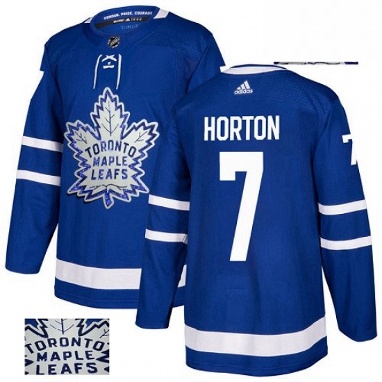 Mens Adidas Toronto Maple Leafs 7 Tim Horton Authentic Royal Blue Fashion Gold NHL Jersey