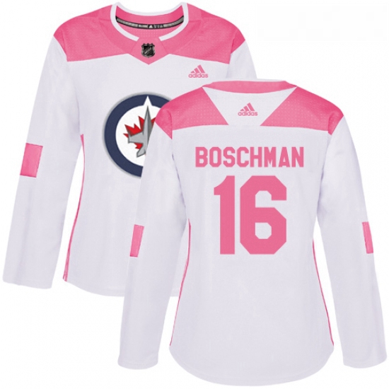 Womens Adidas Winnipeg Jets 16 Laurie Boschman Authentic WhitePink Fashion NHL Jersey