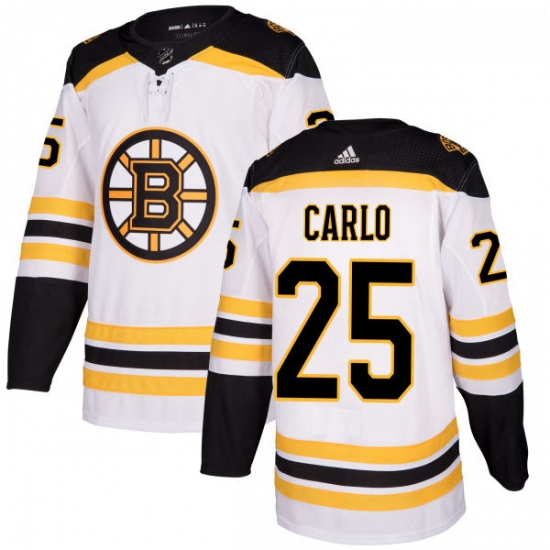 Womens Adidas Boston Bruins 25 Brandon Carlo Authentic White Away NHL Jersey