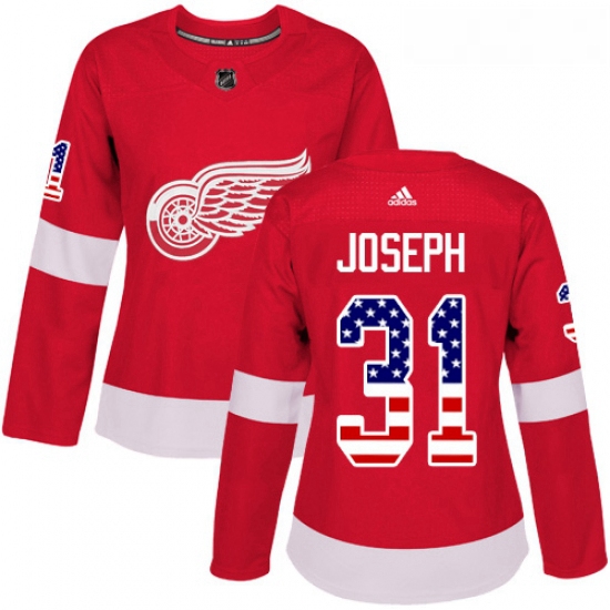 Womens Adidas Detroit Red Wings 31 Curtis Joseph Authentic Red USA Flag Fashion NHL Jersey