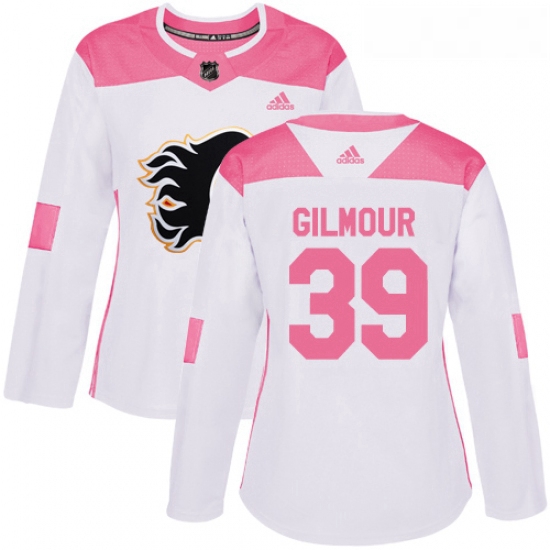 Womens Adidas Calgary Flames 39 Doug Gilmour Authentic WhitePink Fashion NHL Jersey