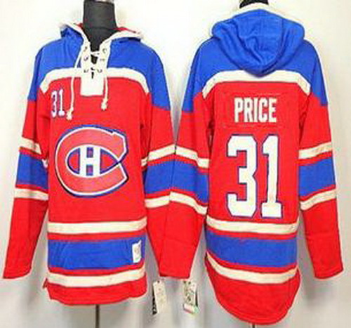 Montreal Canadiens 31 Carey Price Red Lace-Up NHL Jersey Hoodies