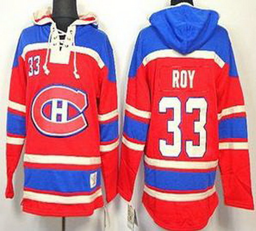 Montreal Canadiens 33 Patrick Roy Red Lace-Up NHL Jersey Hoodies