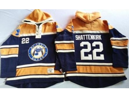 St. Louis Blues 22 Kevin Shattenkirk Navy Blue Gold Sawyer Hooded Sweatshirt Stitched Jersey