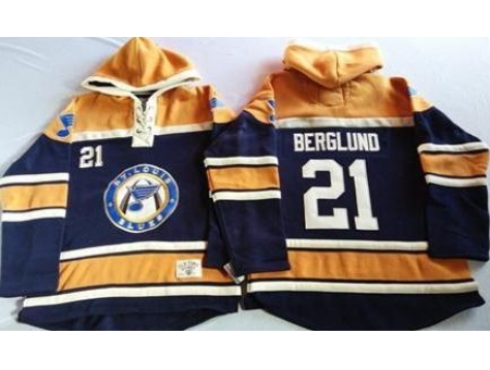 St. Louis Blues 21 Patrik Berglund Navy Blue Gold Sawyer Hooded Sweatshirt Stitched Jersey