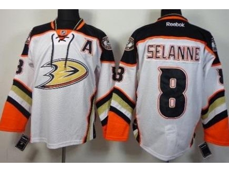 Anaheim Ducks 8 Teemu Selanne White Road Stitched NHL Jersey