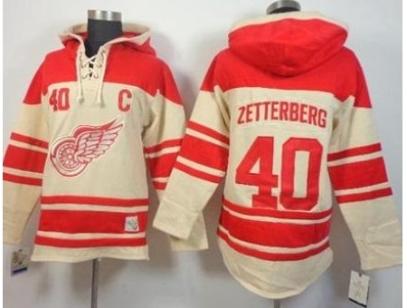 Detroit Red Wings #40 Henrik Zetterberg Cream Stitched NHL Sawyer Hooded Sweatshirt