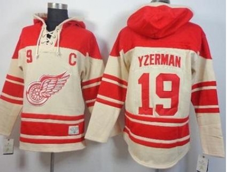 Detroit Red Wings #19 Steve Yzerman Cream Stitched NHL Sawyer Hooded Sweatshirt